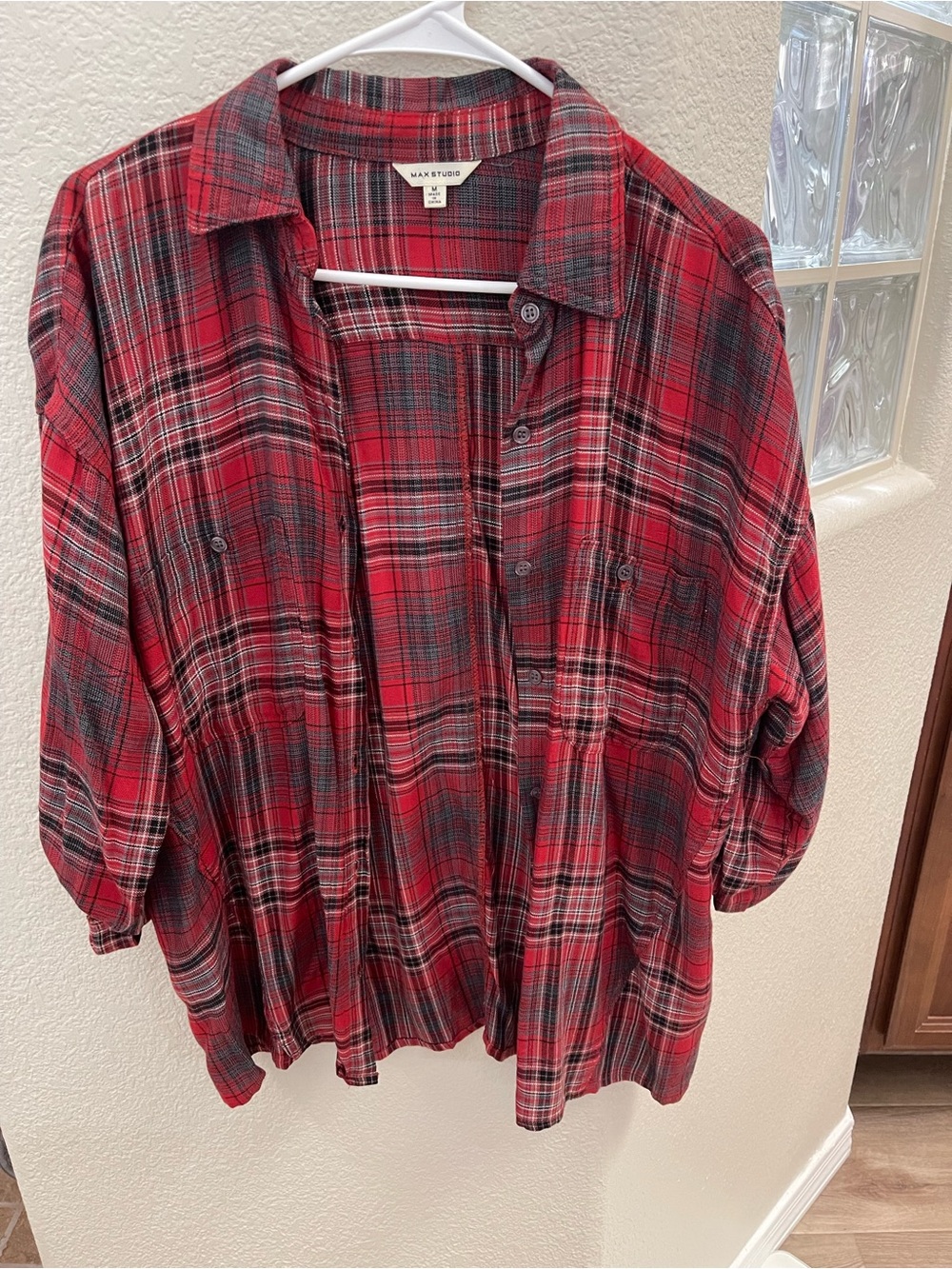 Max Studio Red and Black Plaid Button-Down Shirt